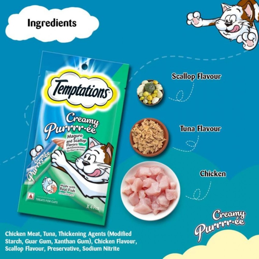 TEMPTATIONS CREAMY PURRRREE MAGURO & SCALLOP 12G x4 SACHETS CAT TREAT image 3