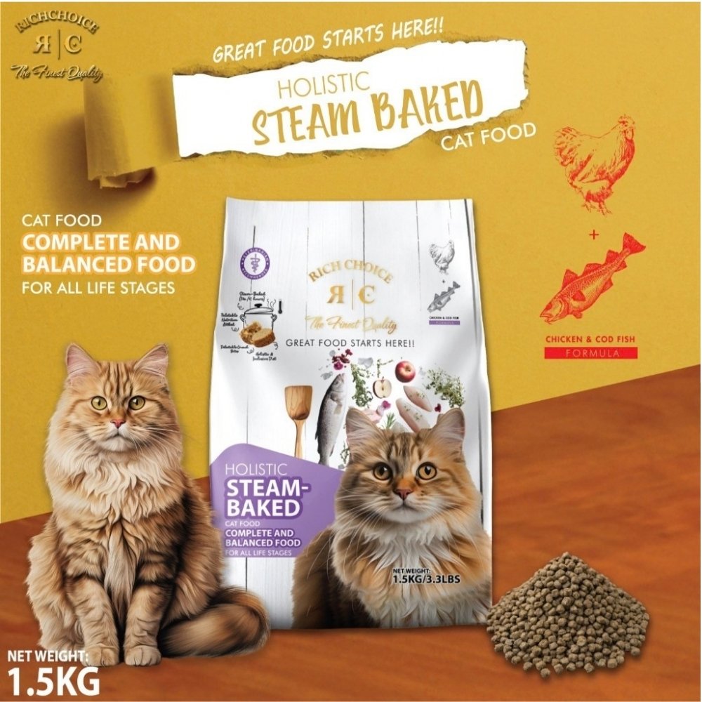 RICH CHOICE HOLISTIC 1.5KG STEAM-BAKED CHICKEN & COD FISH DRY CAT FOOD image 5