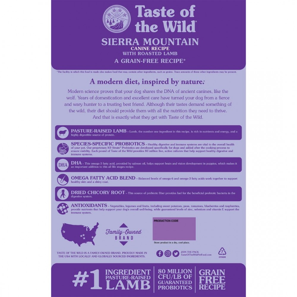 TASTE OF THE WILD DOG 1.5KG SIERRA MOUNTAIN ROASTED LAMB DRY DOG FOOD image 3