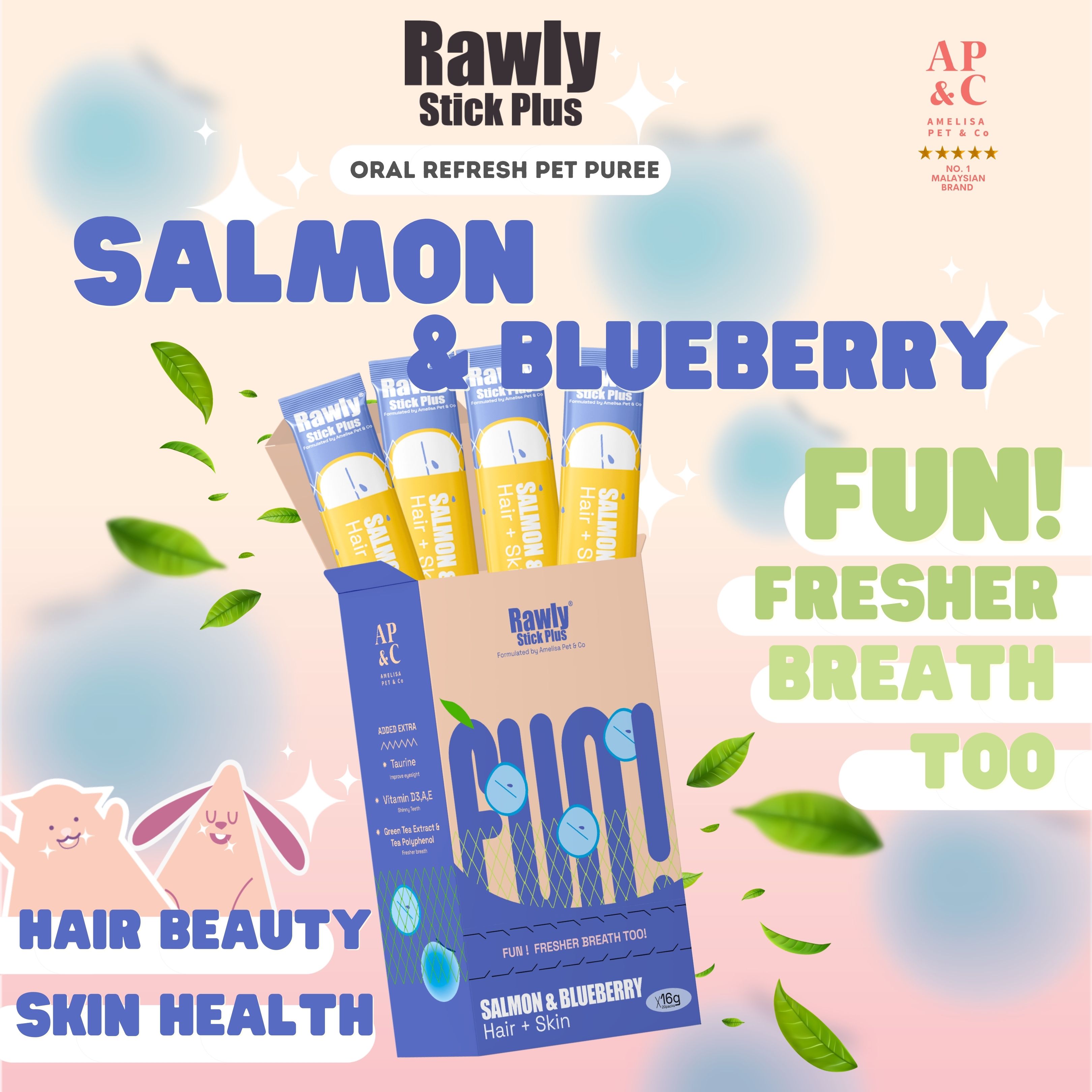 AMELISA RAWLY STICK PLUS PET PUREE 16GX22 SALMON & BLUEBERRY DOG & CAT LICK image 2