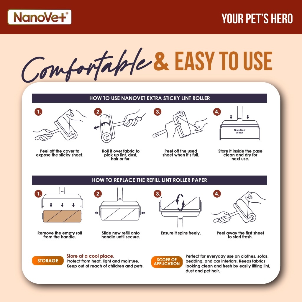 NANOVET EXTRA STICKY LINT ROLLER 2 ROLL REFILL PACK image 4