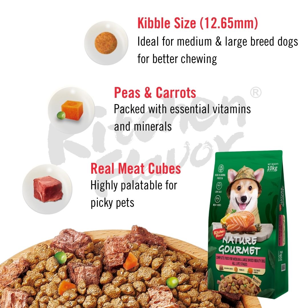 KITCHEN FLAVOR DOG 10KG NATURE GOURMET COMPLETE FOOD FOR MEDIUM & LARGE BEAUTY DOG ALL LIFE STAGES SALMON image 4