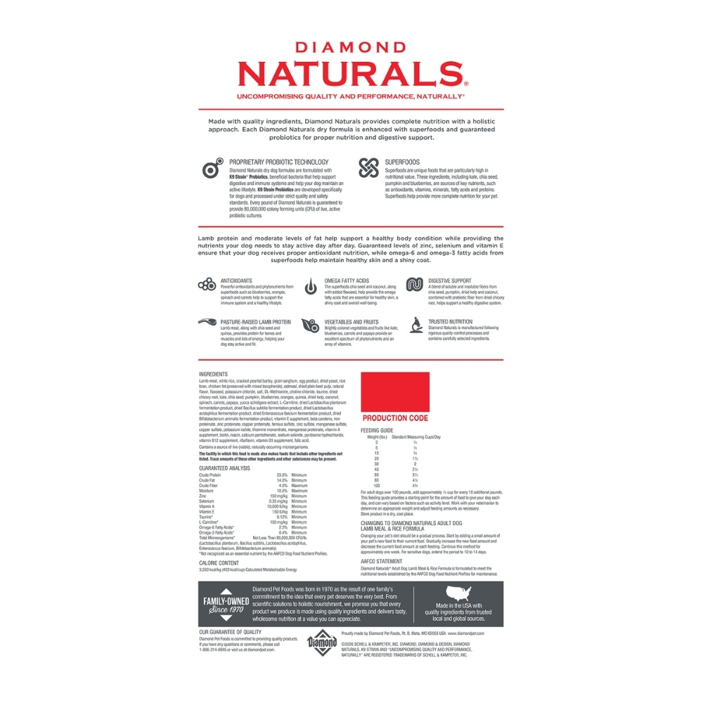 DIAMOND NATURALS DOG HOLISTIC 2KG LAMB RICE ADULT DRY DOG FOOD image 3