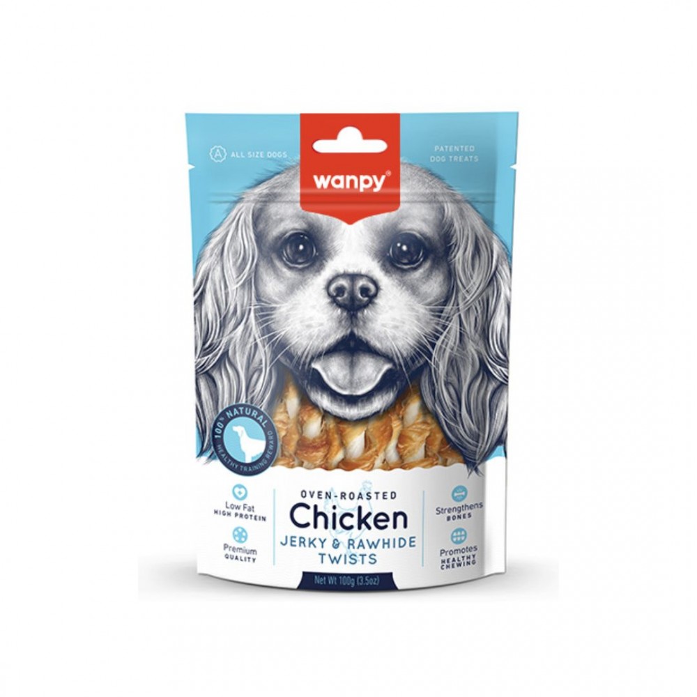 WANPY CHICKEN JERKY & RAWHIDE TWISTS 100G DOG SNACK image 2