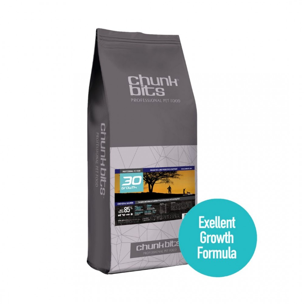 CHUNKBITS DOG 13KG GROWTH 30 PUPPY CHICKEN & SALMON DRY DOG FOOD image 2