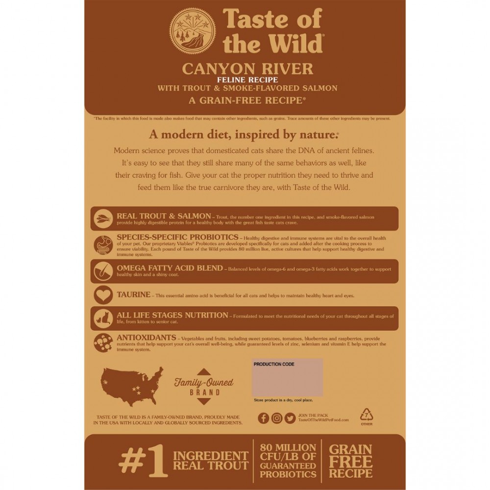 TASTE OF THE WILD CAT 2KG CANYON RIVER FELINE TROUT & SMOKED SALMON DRY CAT FOOD image 3