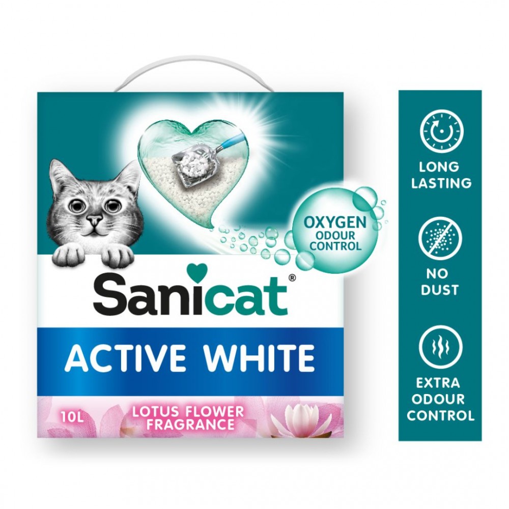 SANICAT ACTIVE WHITE 10L LOTUS FLOWER SCENTED BENTONITE CAT LITTER image 2