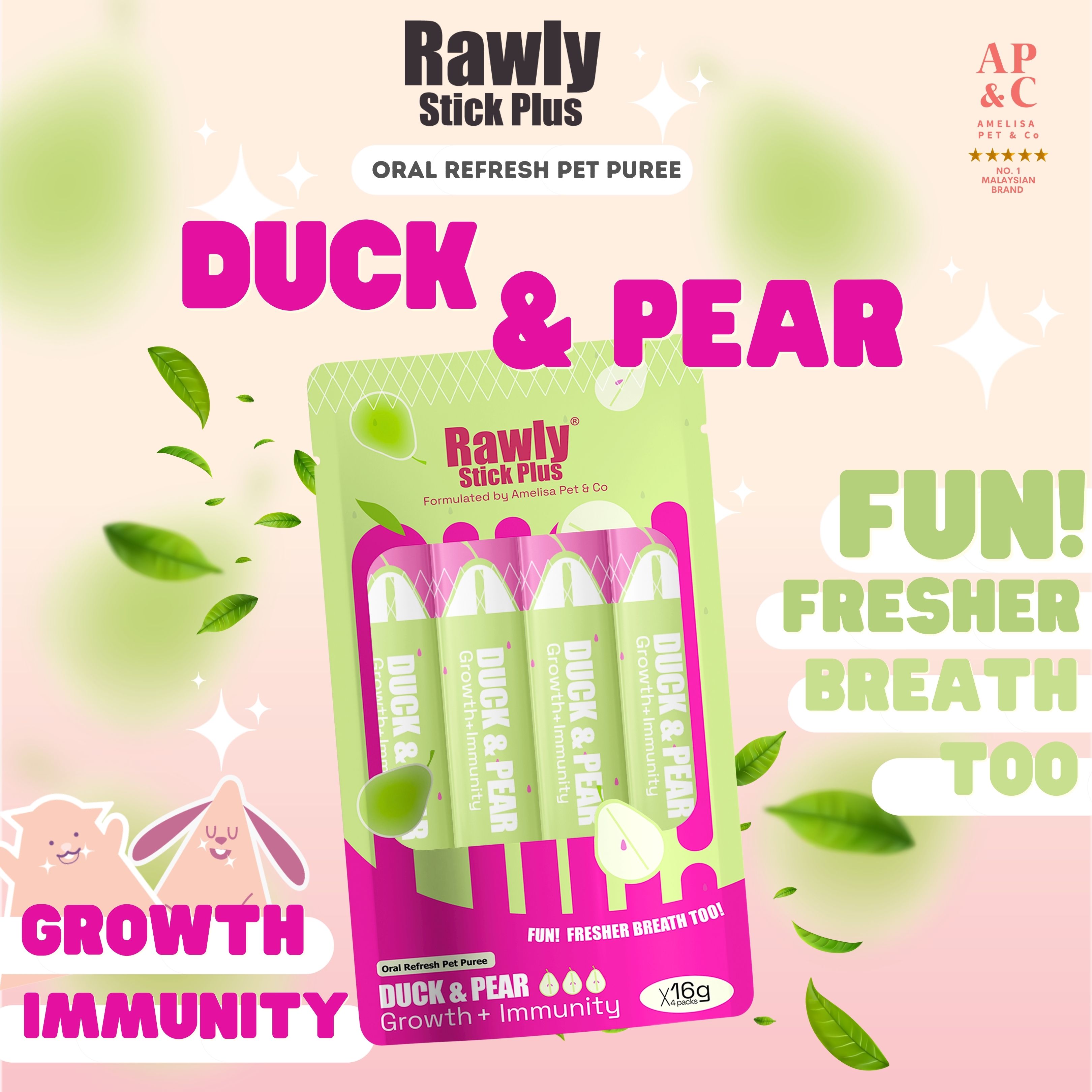 AMELISA RAWLY STICK PLUS PET PUREE 16GX4 DUCK & PEAR DOG & CAT LICK image 2