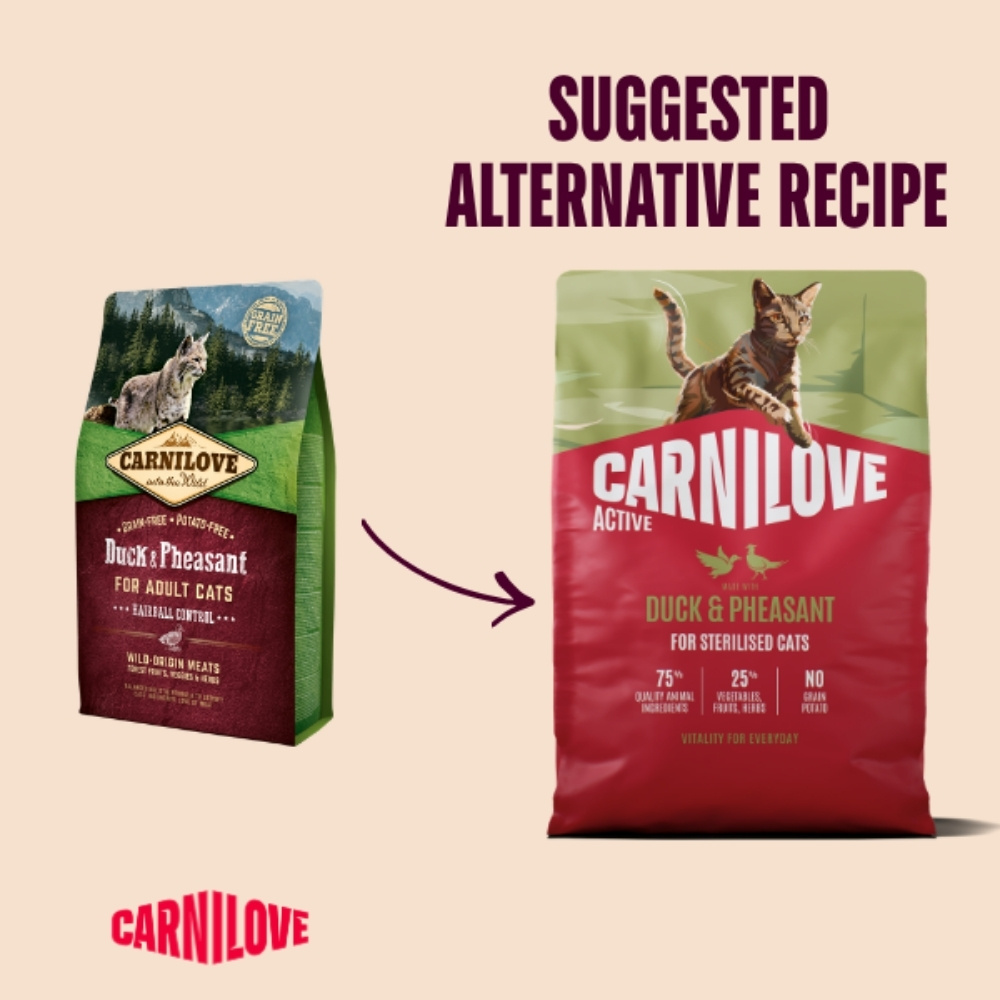 CARNILOVE CAT 2KG DUCK & PHEASANT STERILISED ADULT DRY CAT FOOD image 4