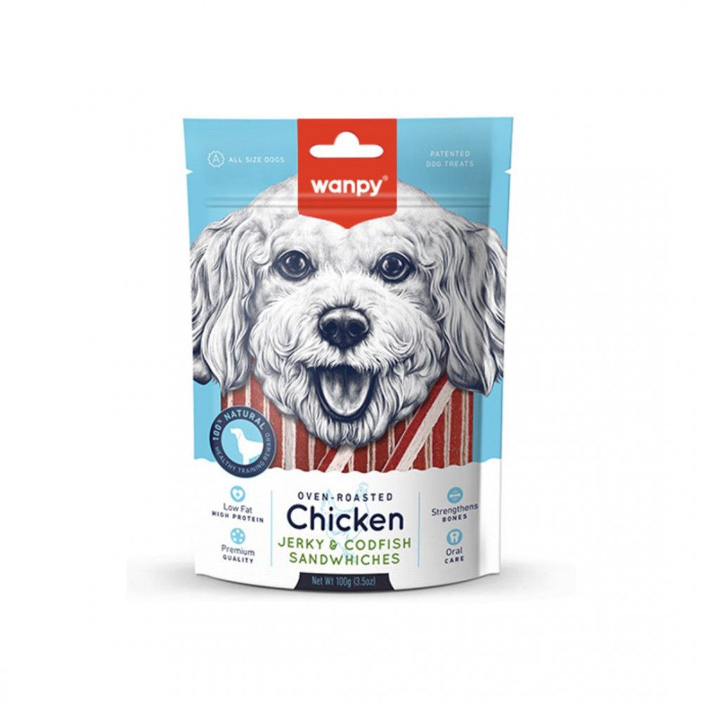 WANPY CHICKEN JERKY & COD FISH SANDWICH 100G DOG SNACK image 2