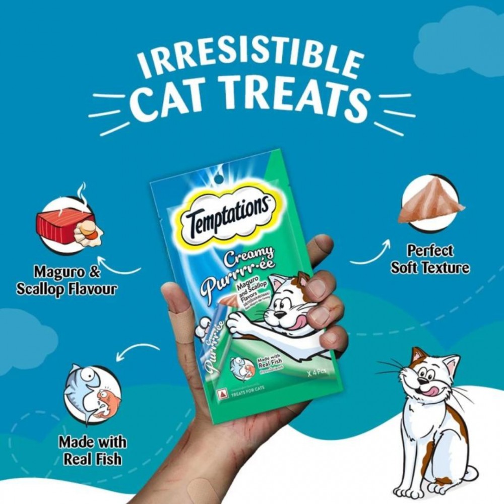 TEMPTATIONS CREAMY PURRRREE MAGURO & SCALLOP 12G x4 SACHETS CAT TREAT image 2
