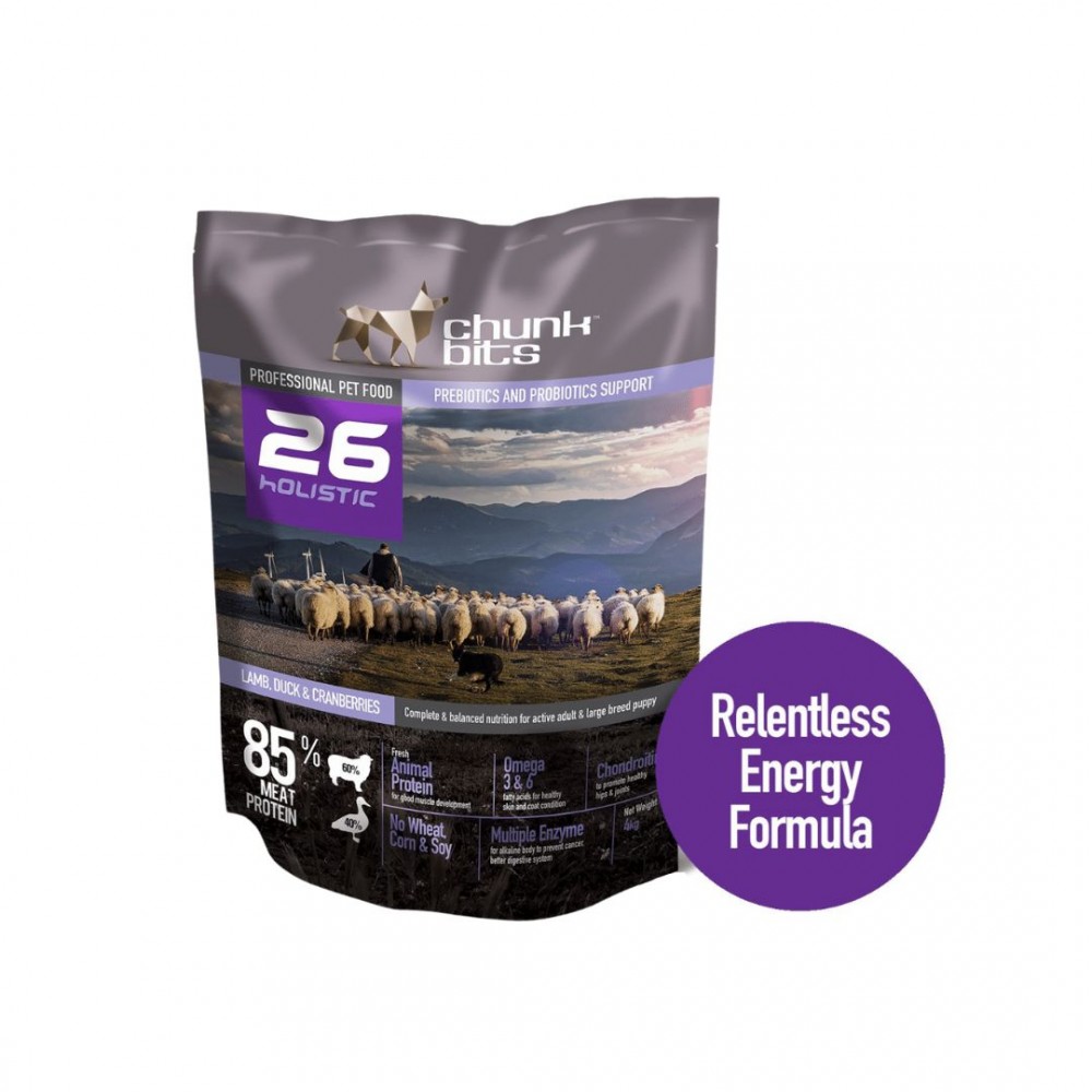 CHUNKBITS DOG 4KG HOLISTIC 26 LAMB, CRANBERRIES & DUCK DRY DOG FOOD image 2