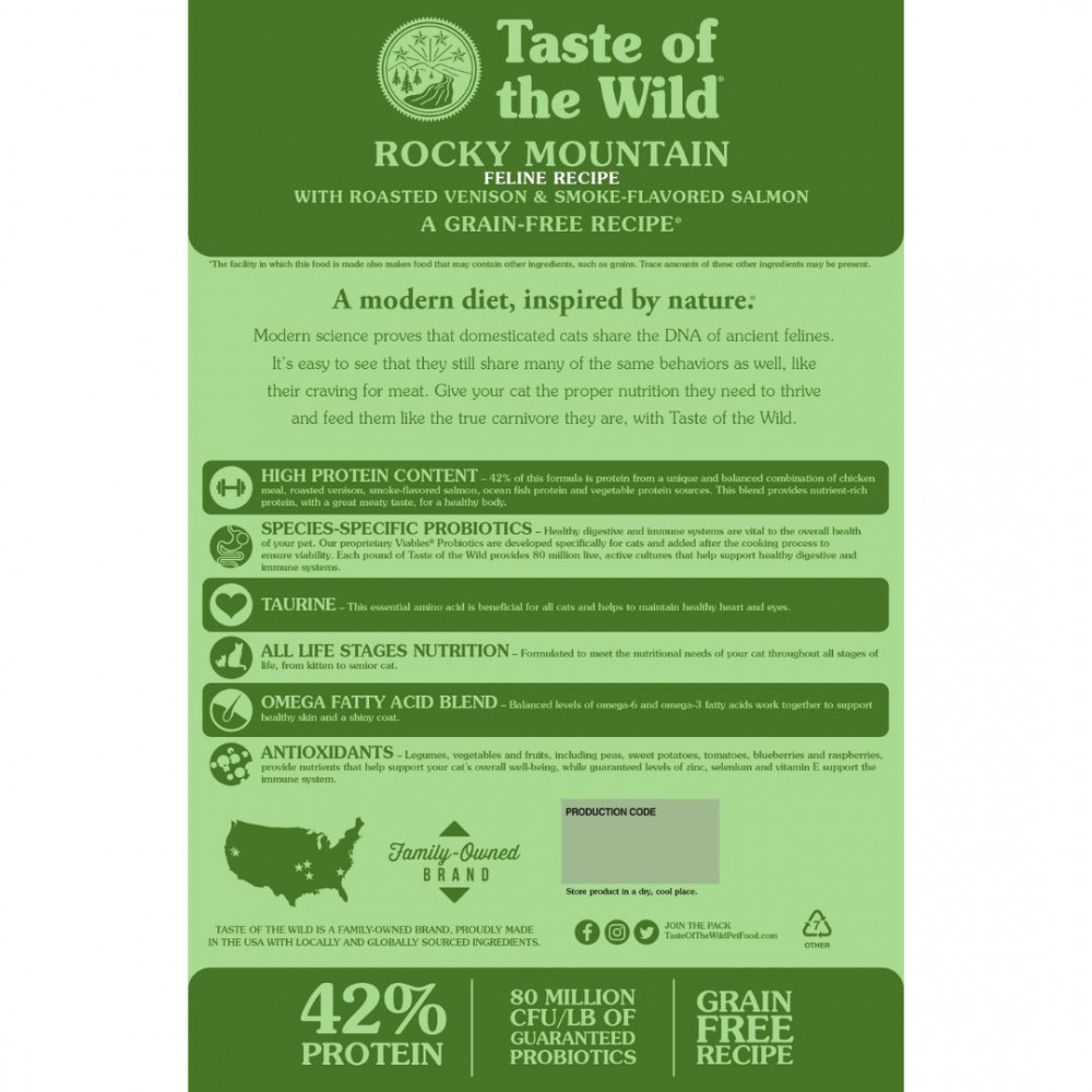 TASTE OF THE WILD CAT 2KG ROCKY MOUNTAIN FELINE VENISON & SMOKED SALMON DRY CAT FOOD image 3