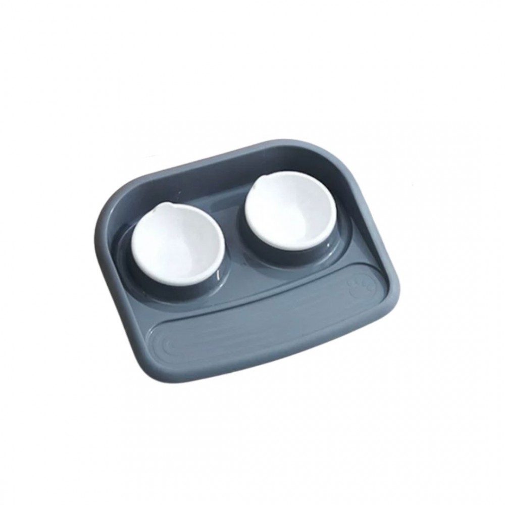 PTC TWIN PET BOWL WITH MAT IN GREY 45x35x8CM image 2