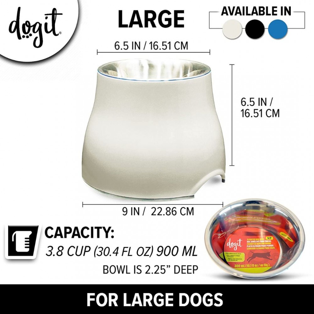 DOGIT ELEVATED DISH WITH STAINLESS STEAL INSERT LARGE 900ML WHITE image 3