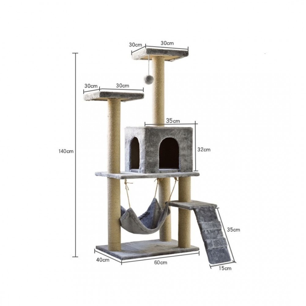 PTC CAT TREE WITH SCRATCHING POST GREY 40x60x140CM image 2