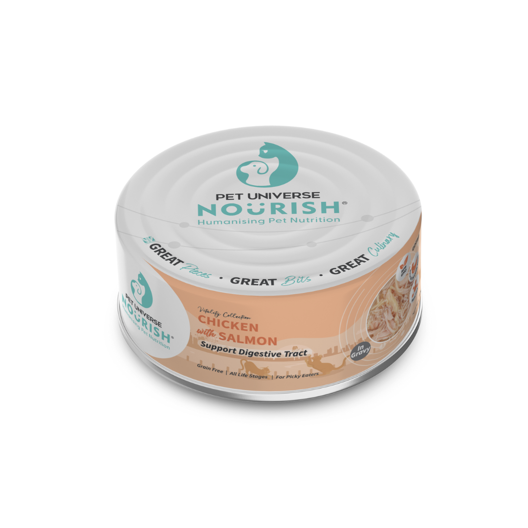 PET UNIVERSE NOURISH CAT VITALITY 70G CHICKEN WITH SALMON IN GRAVY WET CAT FOOD image 2