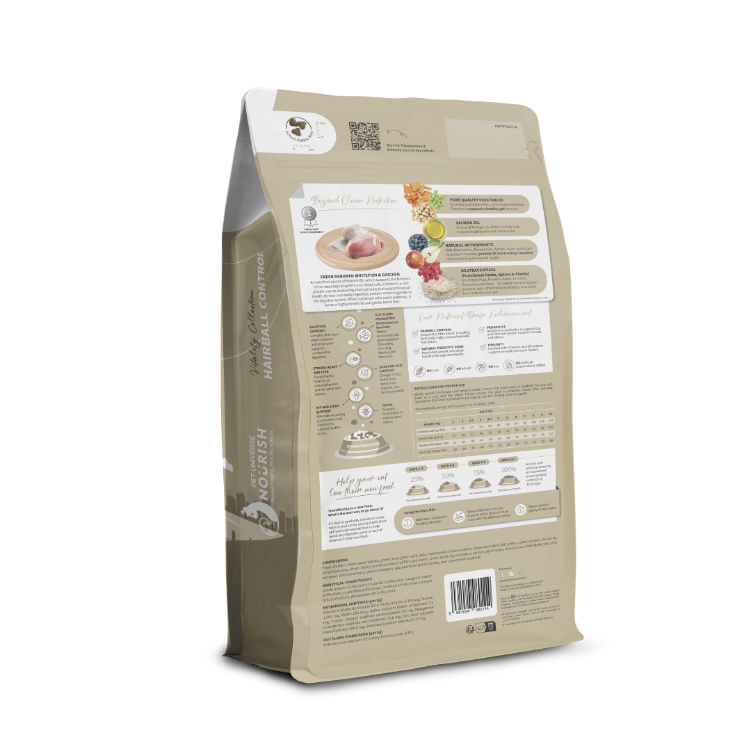 PET UNIVERSE NOURISH CAT VITALITY 4KG HAIRBALL CONTROL WITH FRESH CHICKEN AND WHITEFISH DRY CAT FOOD image 2