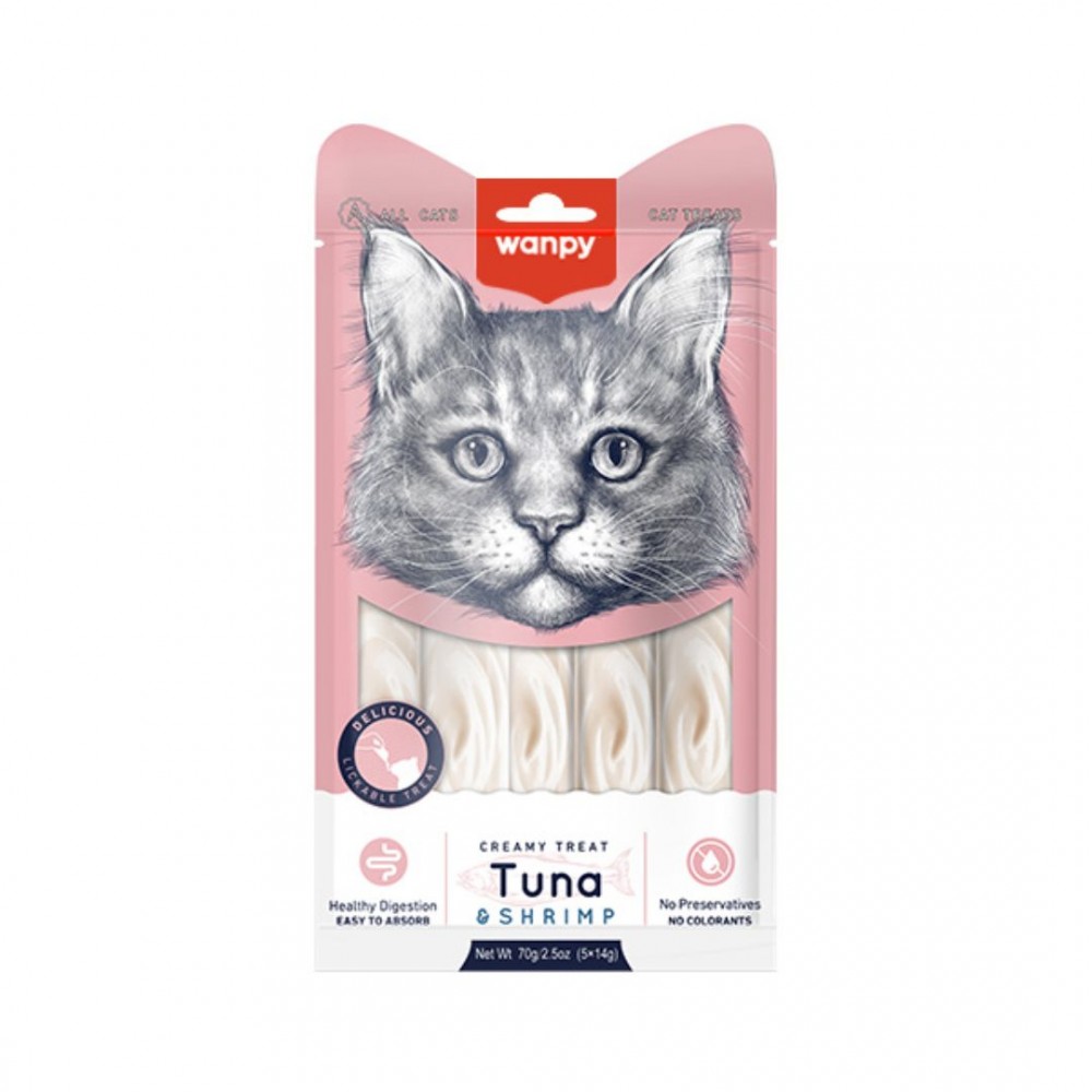 WANPY CAT 14GX5 CREAMY LICKABLE TREAT TUNA & SHRIMP CAT SNACK image 2