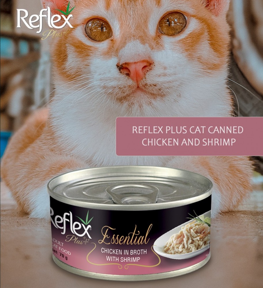 REFLEX PLUS ESSENTIAL CHICKEN IN BROTH WITH SHRIMP 70G WET CAT FOOD image 3