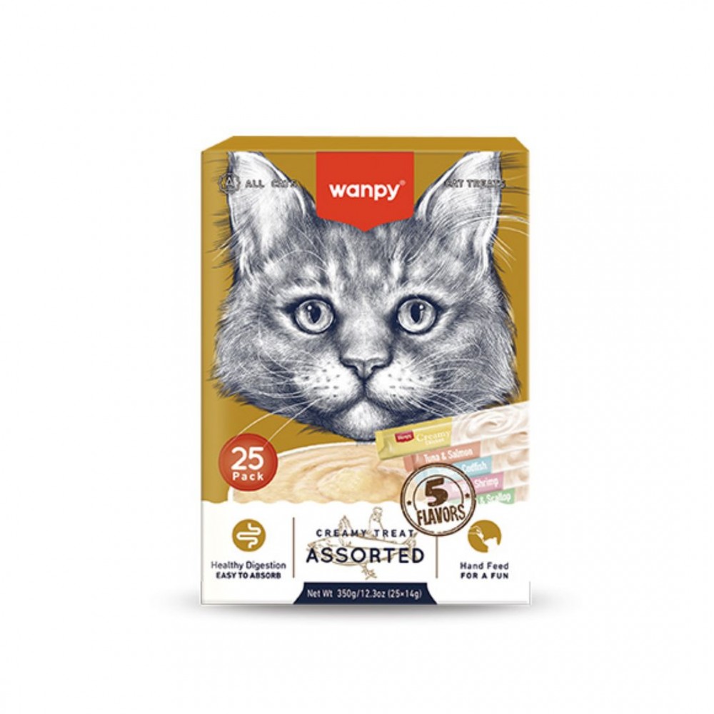 WANPY CAT 14GX25 CREAMY LICKABLE TREAT ASSORTED FLAVOR CAT SNACK image 2