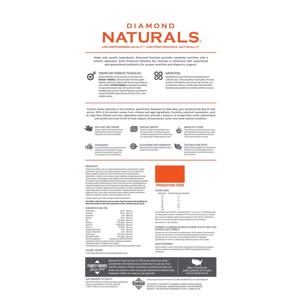 DIAMOND NATURALS DOG HOLISTIC 18.14KG EXTREME ATHLETE ADULT DRY DOG FOOD image 3