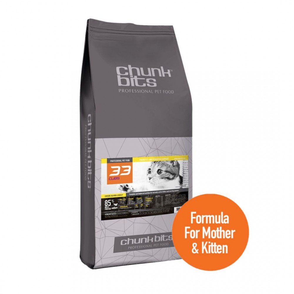 CHUNKBITS CAT 9KG CUBS 33 CHICKEN, SALMON & BARLEY DRY CAT FOOD image 2