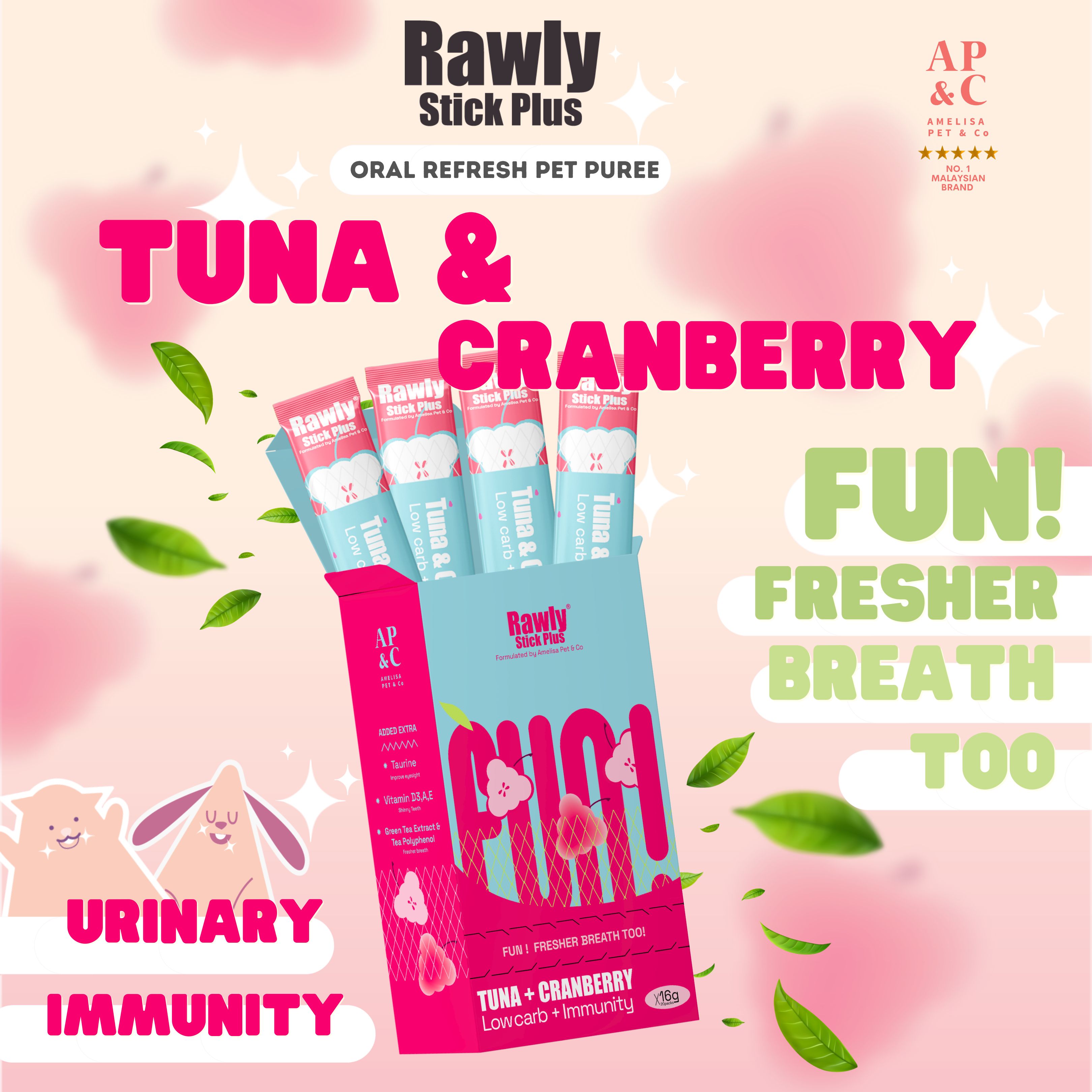 AMELISA RAWLY STICK PLUS PET PUREE 16GX22 TUNA & CRANBERRY DOG & CAT LICK image 2