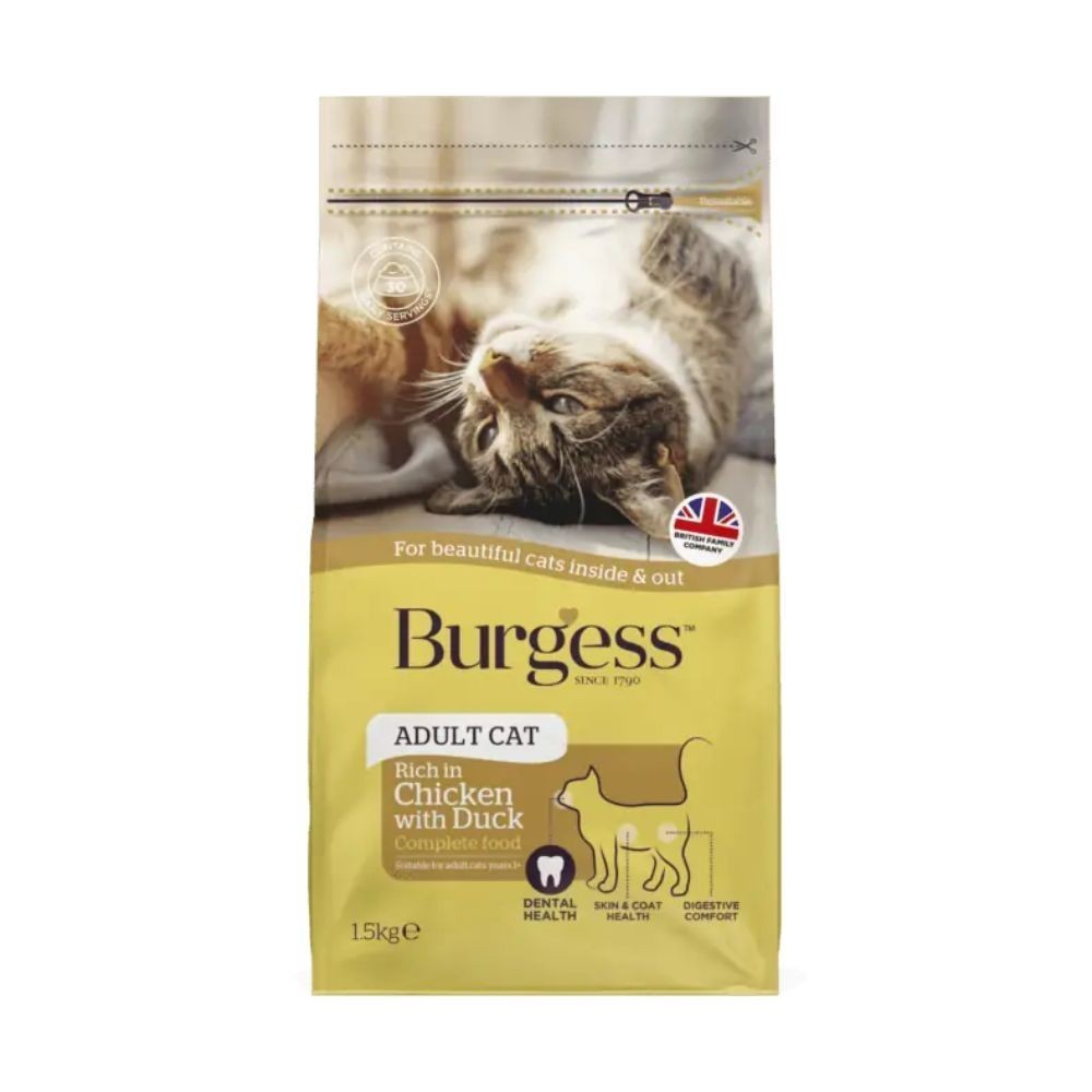BURGESS CAT 1.5KG ADULT CAT CHICKEN & DUCK DRY CAT FOOD image 2