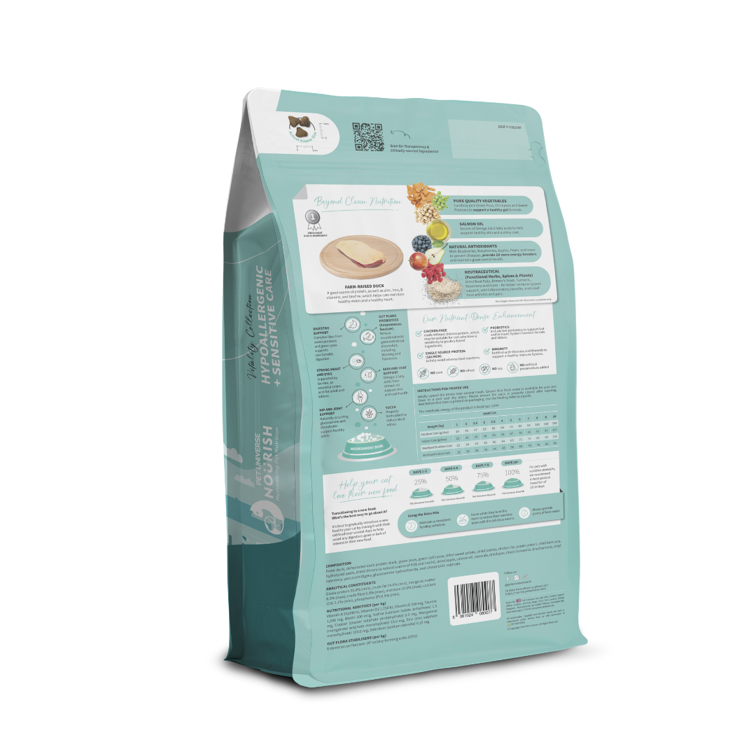 PET UNIVERSE NOURISH CAT VITALITY 4KG HYPOALLERGENIC AND SENSITIVE CARE WITH FRESH DUCK DRY CAT FOOD image 2