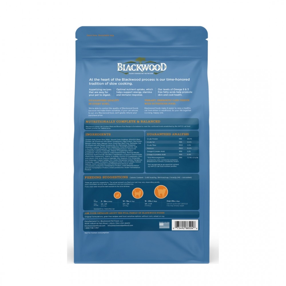BLACKWOOD CAT 6KG INDOOR FORMULA CHICKEN MEAL & BROWN RICE DRY CAT FOOD image 2