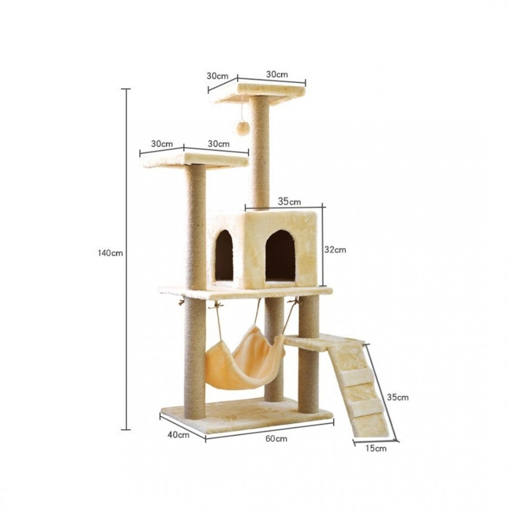 PTC CAT TREE WITH SCRATCHING POST BEIGE 40x60x140CM image 2