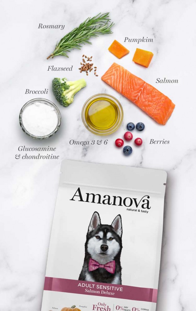 AMANOVA DOG 10KG ADULT SENSITIVE SALMON DELUXE DRY DOG FOOD image 4