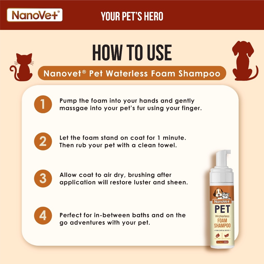 NANOVET WATERLESS FOAM SHAMPOO 200ML image 4