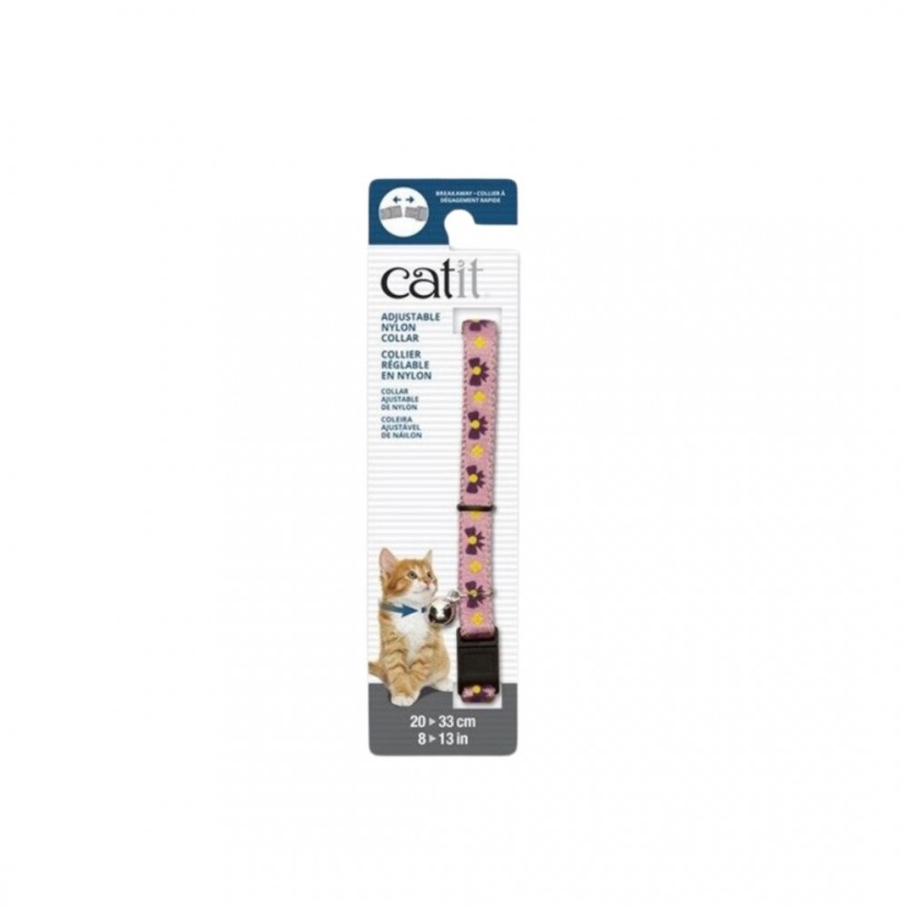 CATIT ADJUSTABLE NYLON COLLAR REFLECTIVE PINK WITH PURPLE BOWS 20-30CM (8-13IN) image 2