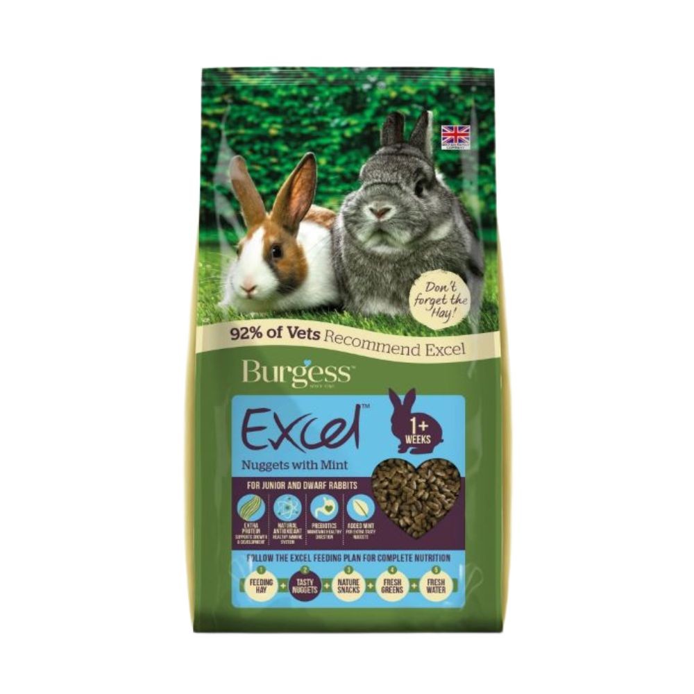 BURGESS 2KG EXCEL JUNIOR & DWARF RABBITS NUGGETS WITH MINT image 2