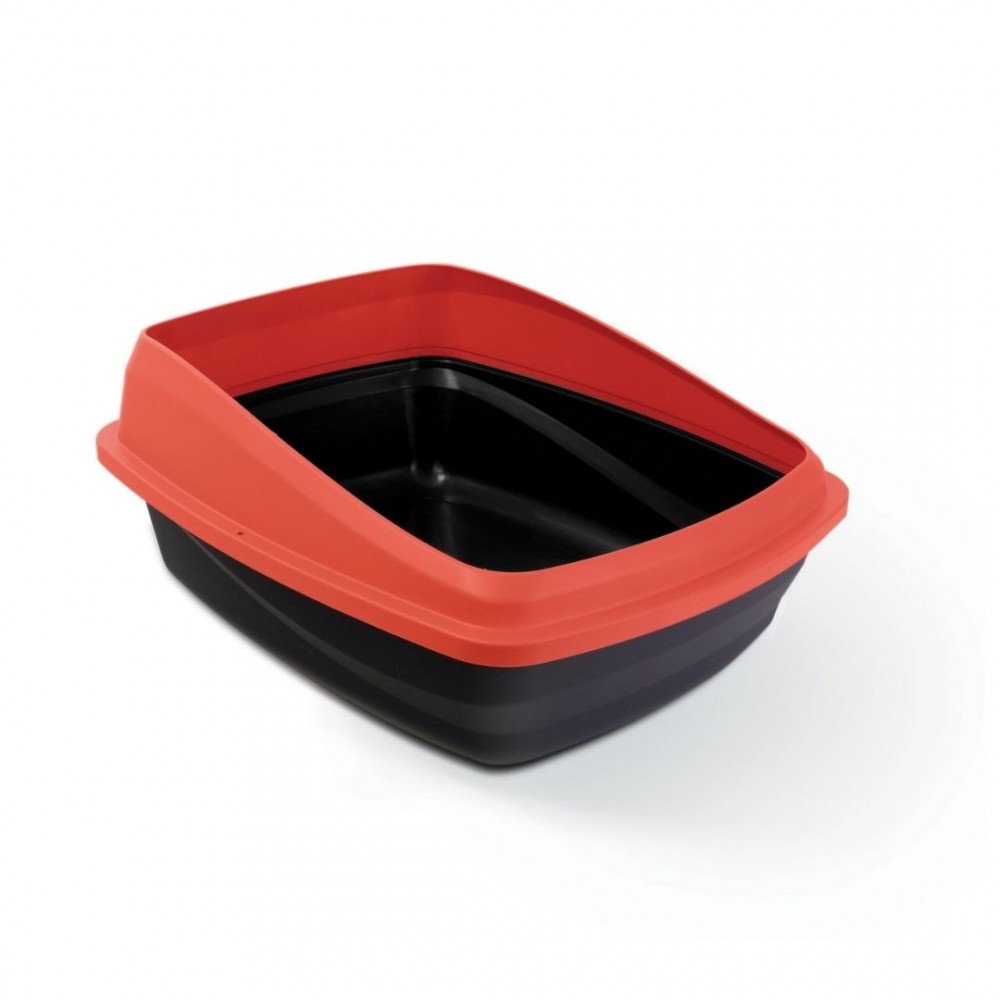 CATIT RIMMED CAT PAN, MEDIUM CHARCOAL BASE, RED RIM (38 x 48 x 19cm) image 2