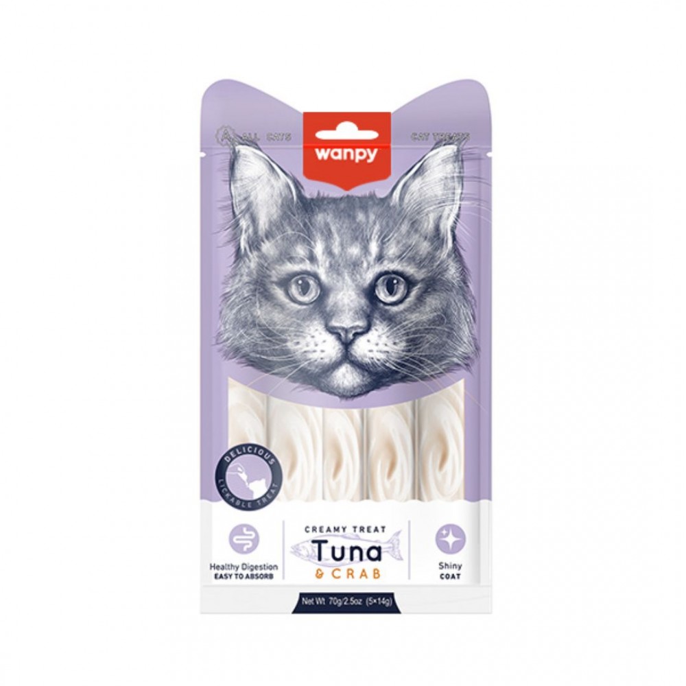 WANPY CAT 14GX5 CREAMY LICKABLE TREAT TUNA & CRAB CAT SNACK image 2