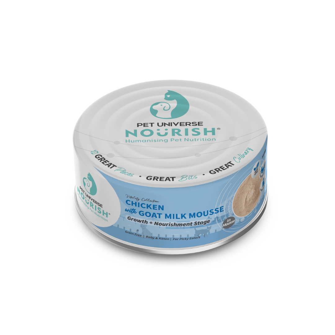 PET UNIVERSE NOURISH CAT VITALITY 70G CHICKEN WITH GOAT MILK MOUSSE WET CAT FOOD image 2