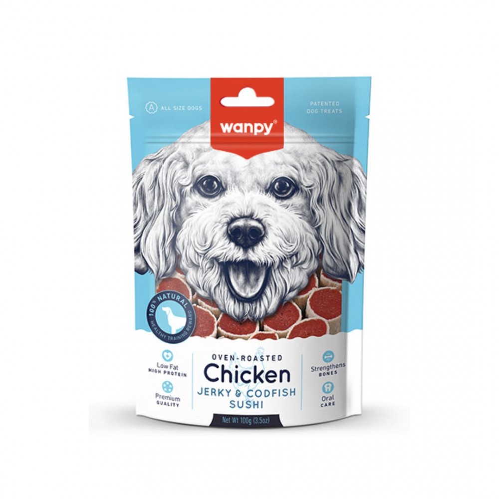 WANPY CHICKEN JERKY & COD FISH SUSHI 100G DOG SNACK image 2