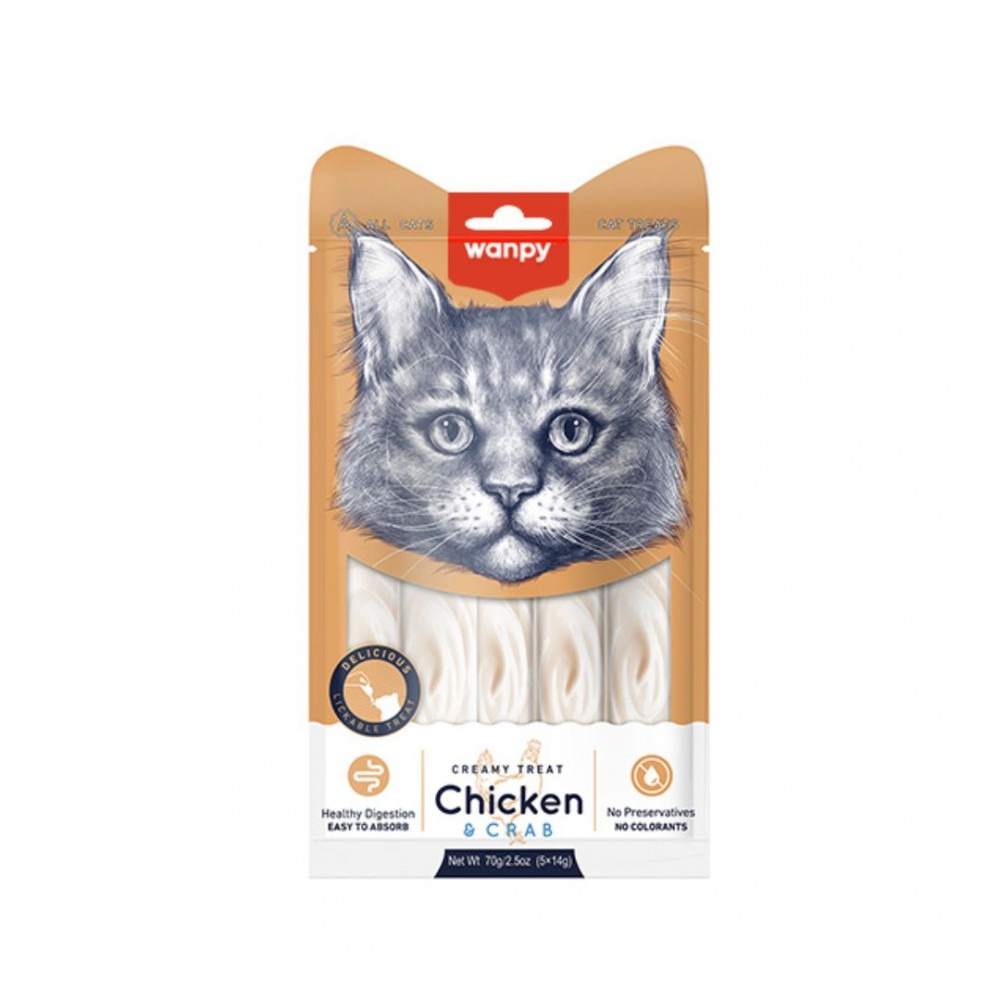 WANPY CAT 14GX5 CREAMY LICKABLE TREAT CHICKEN & CRAB CAT SNACK image 2