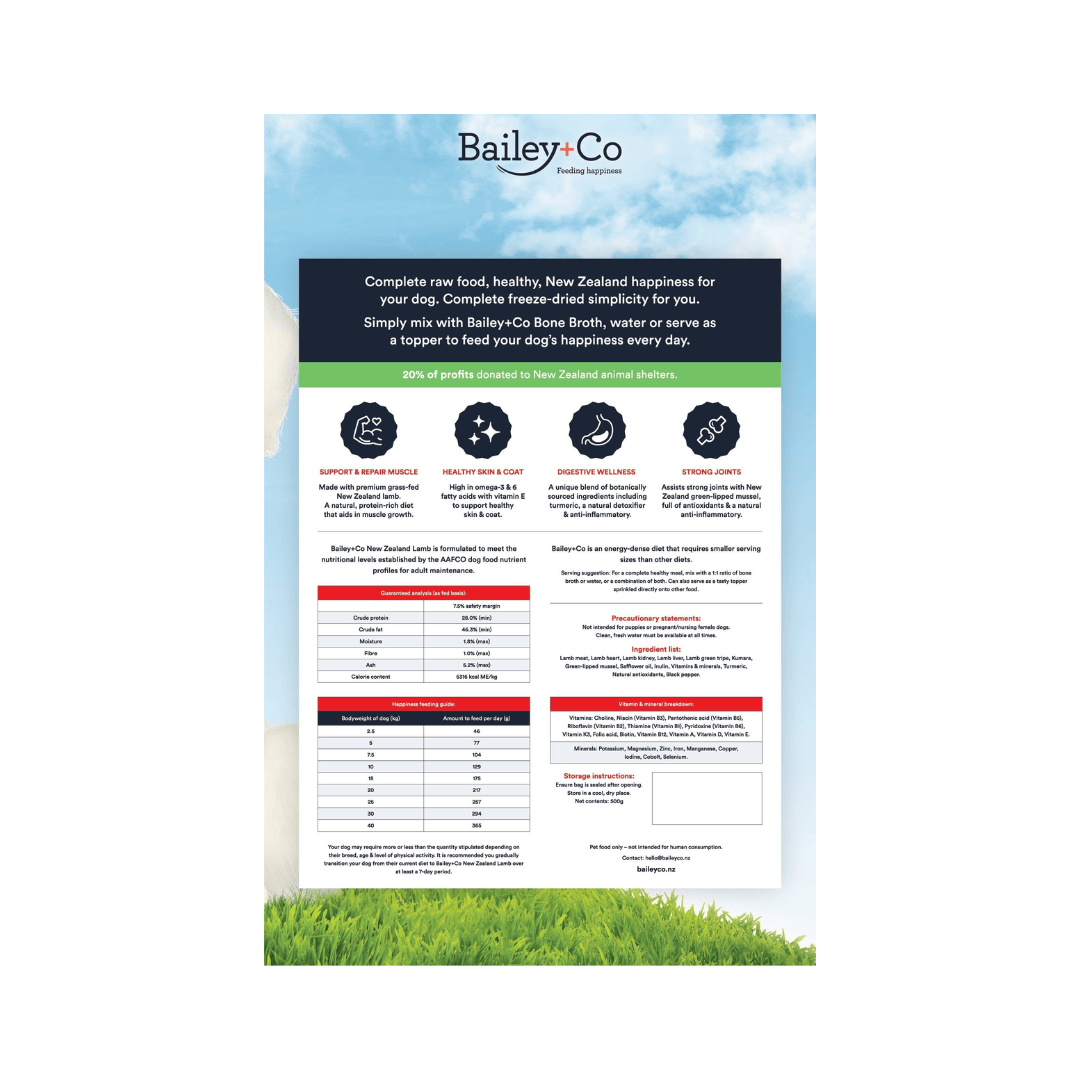 BAILEY+CO FREEZE-DRIED GRASS-FED LAMB 500G DOG FOOD image 2