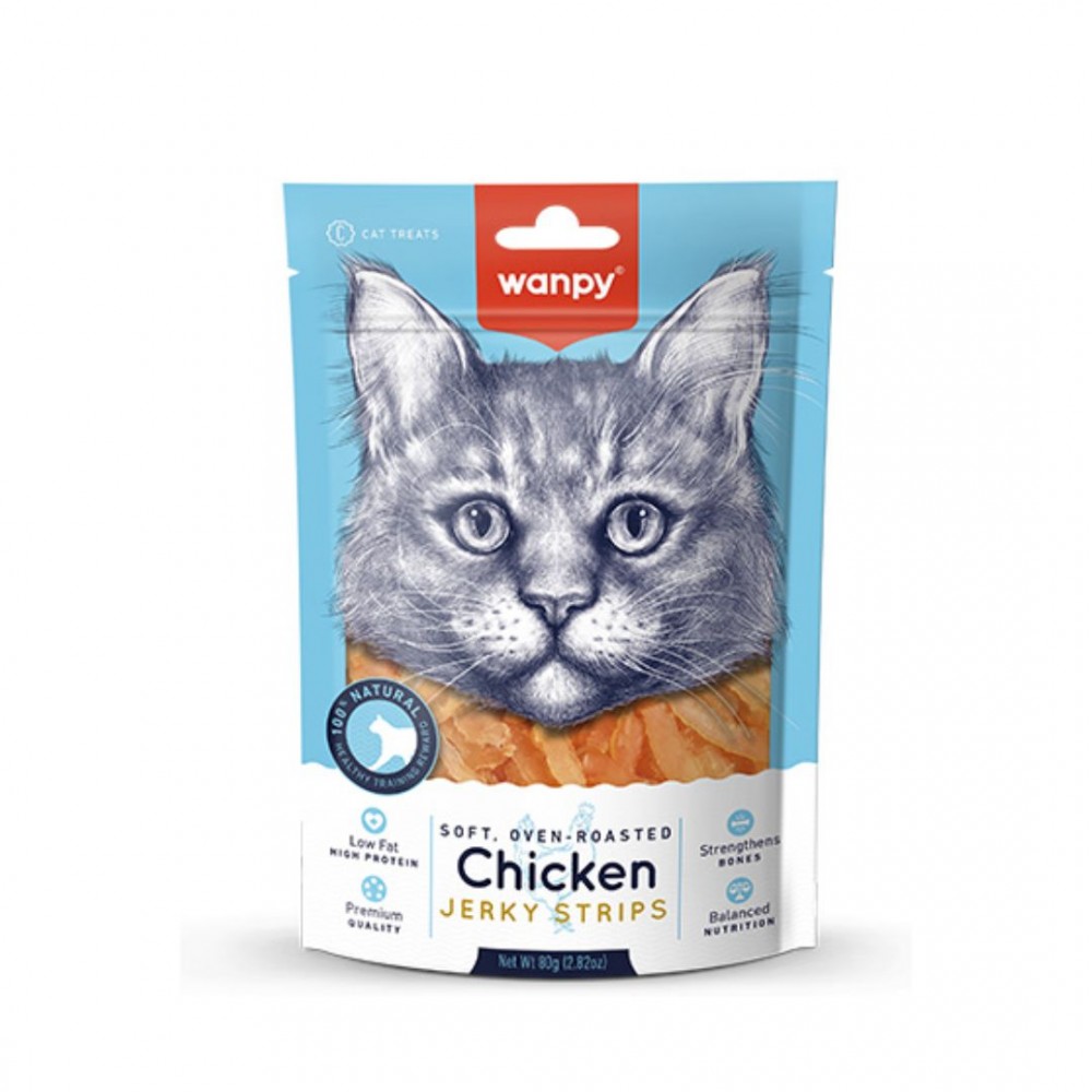 WANPY CAT SOFT CHICKEN JERKY STRIPS 80G CAT SNACK image 2
