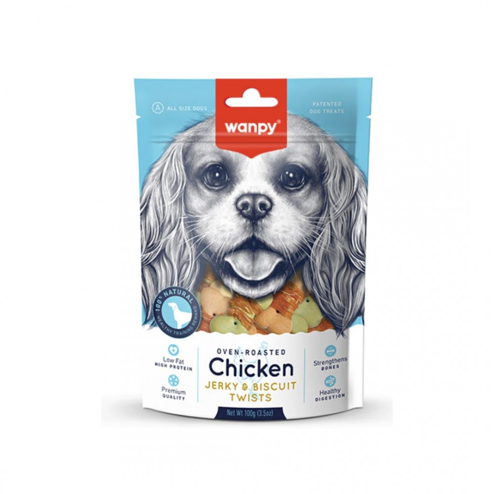 WANPY CHICKEN JERKY & BISCUIT TWISTS 100G DOG SNACK image 2