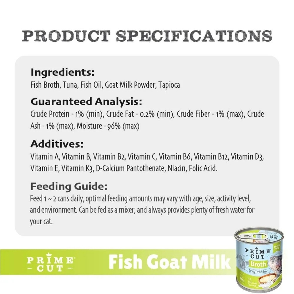 PRIMECUT 85G FISH BROTH WITH GOAT MILK WET CANNED CAT FOOD image 2