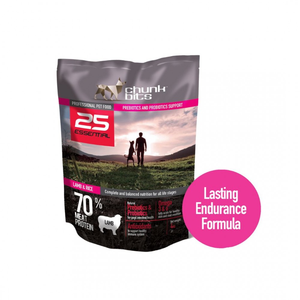 CHUNKBITS DOG 4KG ESSENTIAL 25 LAMB & RICE DRY DOG FOOD image 2