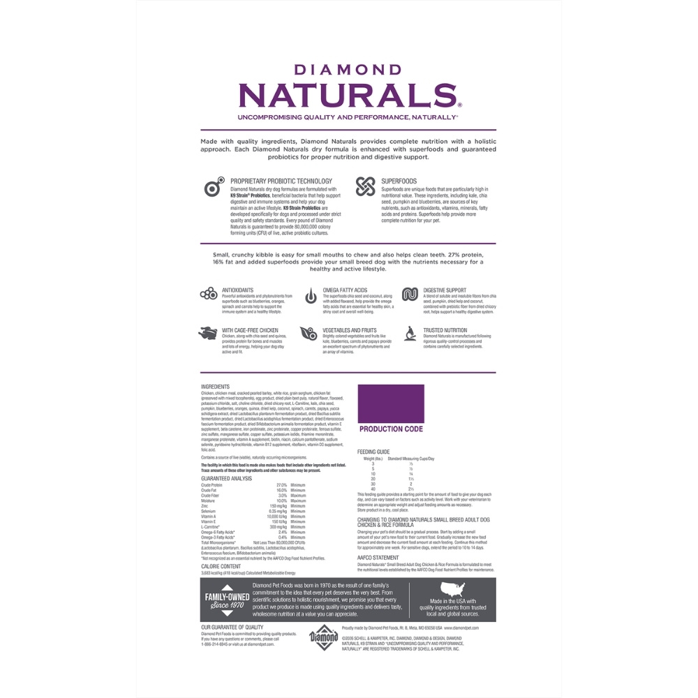 DIAMOND NATURALS DOG HOLISTIC 2KG CHICKEN SMALL BREED DRY DOG FOOD image 3