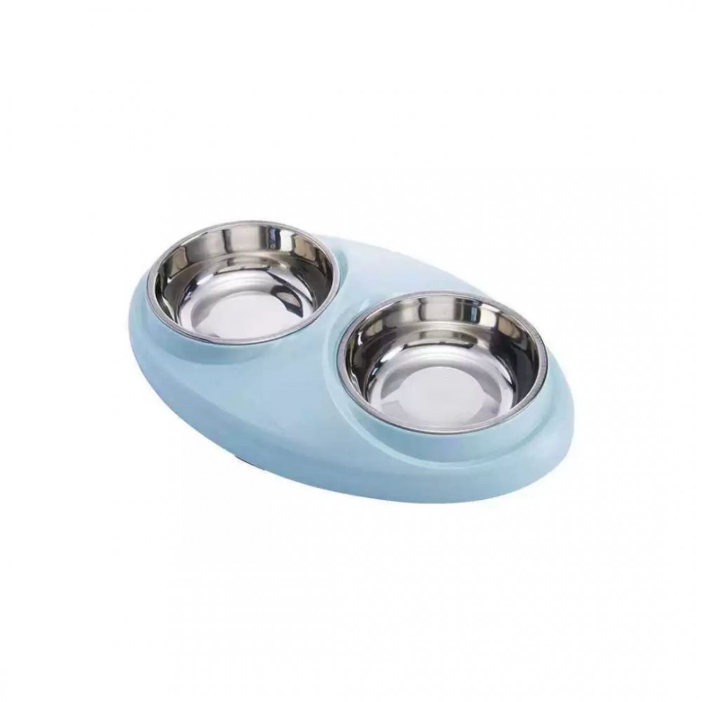 PTC CAT TWIN BOWL BLUE WITH STAINLESS STEEL INSERT 35.5x22.5x5CM image 2