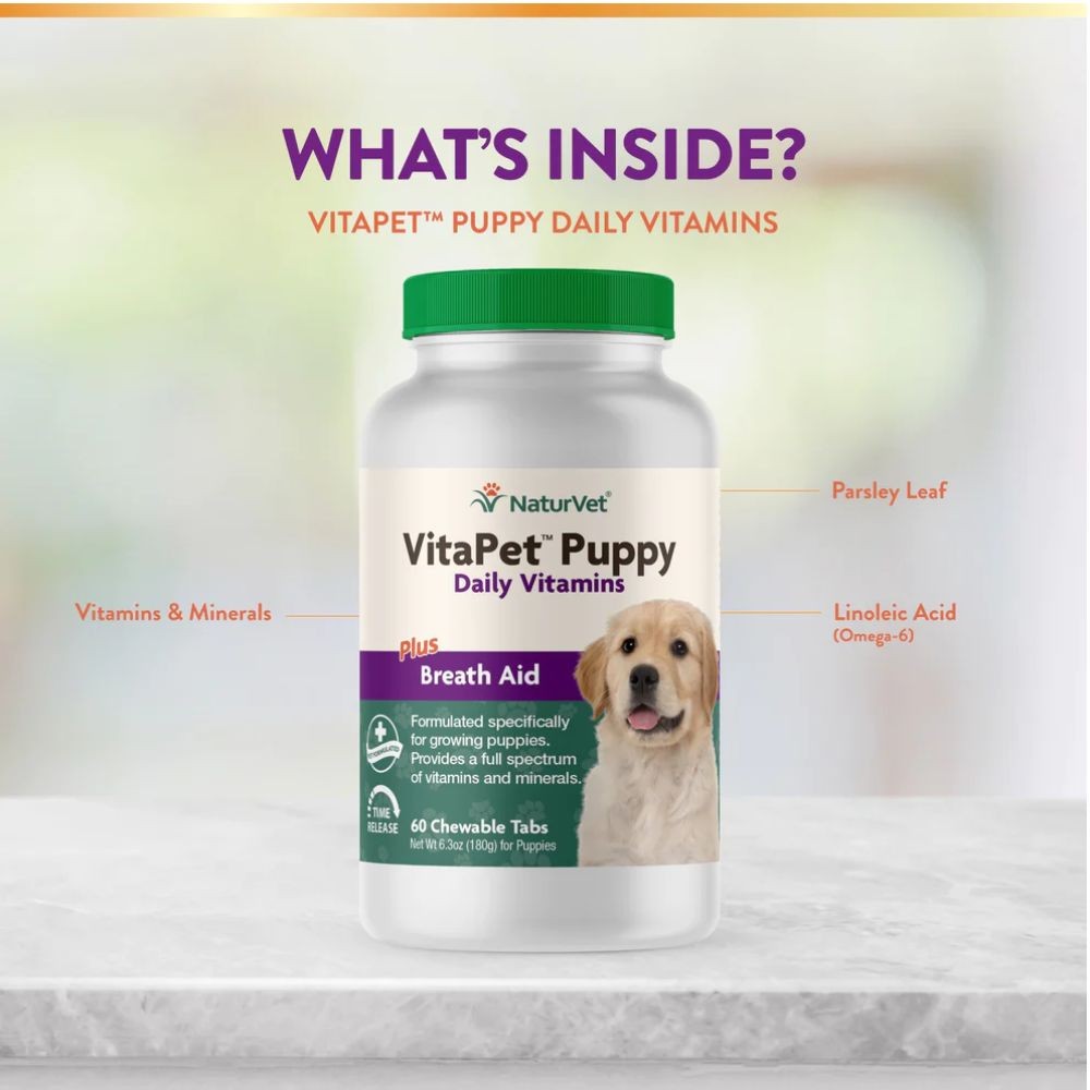 NATURVET VITA PET PLUS PUPPY DAILY VITAMINS BREATH AID 180G (60 TABS) image 3