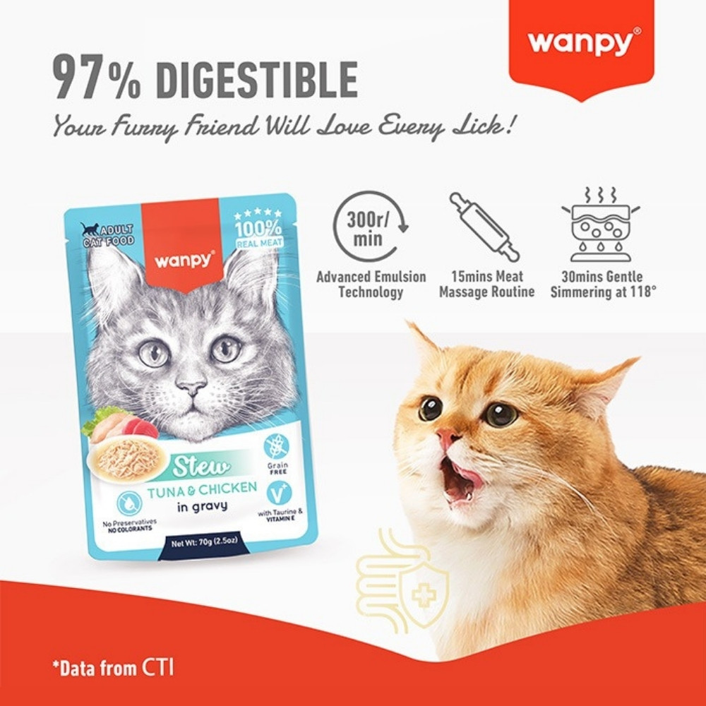 WANPY CAT 70G STEW CHICKEN & DUCK FOR KITTEN POUCH WET CAT FOOD image 4